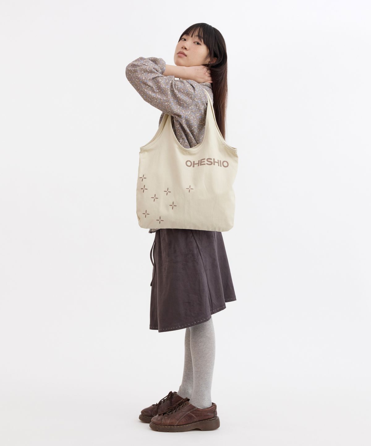 오헤시오(OHESHIO) SASHIKO PATTERN ECO BAG, BEIGE