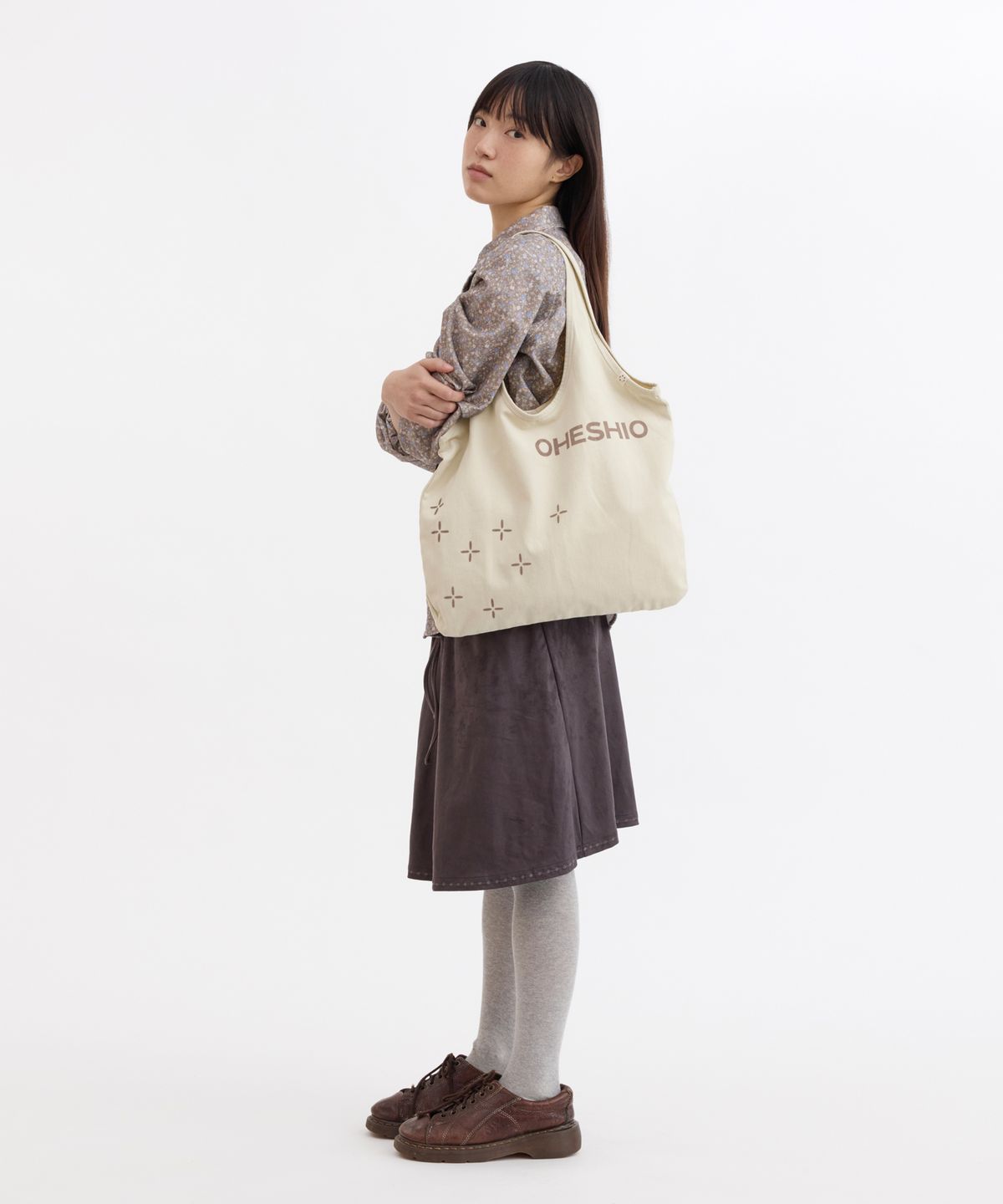 오헤시오(OHESHIO) SASHIKO PATTERN ECO BAG, BEIGE