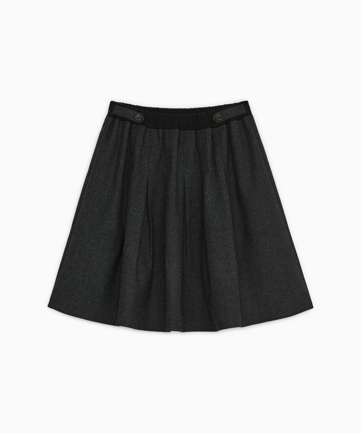 오헤시오(OHESHIO) GATHERED BUTTON MIDI SKIRT, CHARCOAL