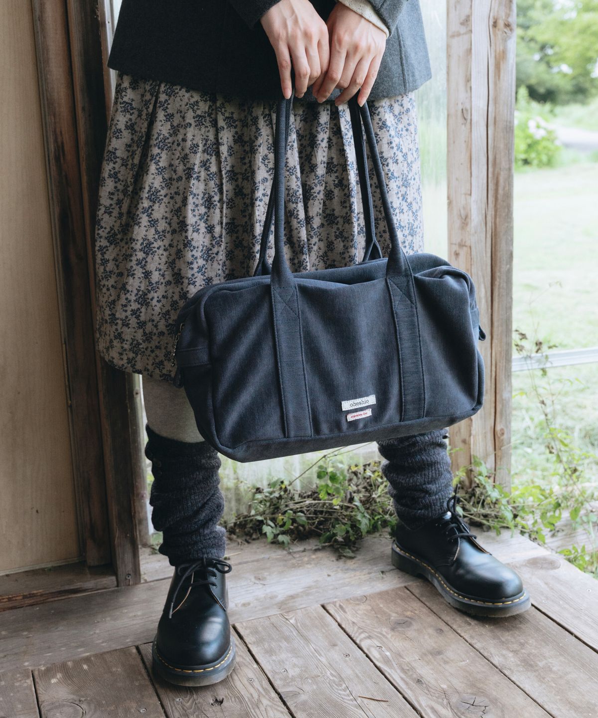 오헤시오(OHESHIO) GATHERED BUTTON MIDI SKIRT, FLORAL NAVY