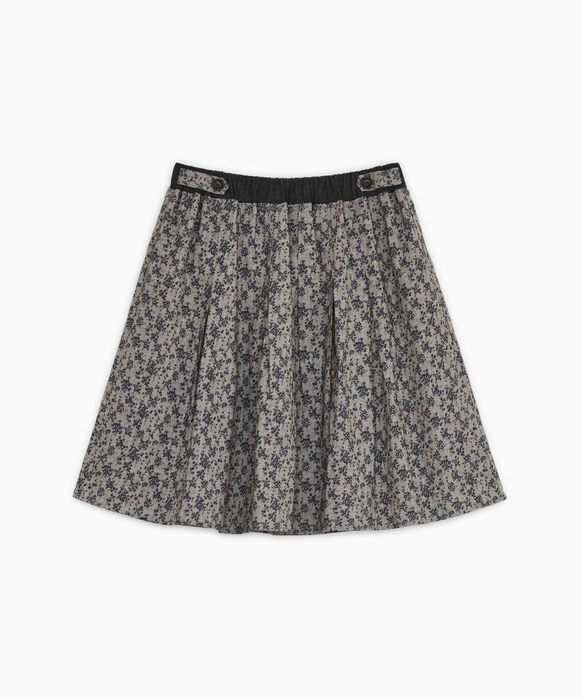 오헤시오(OHESHIO) GATHERED BUTTON MIDI SKIRT, FLORAL NAVY
