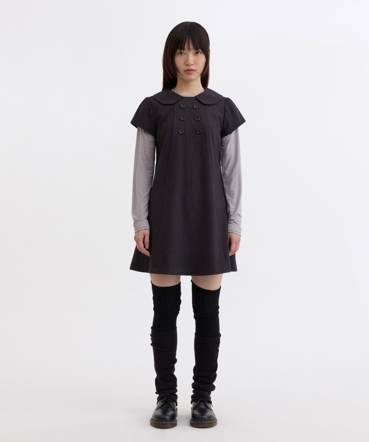 오헤시오(OHESHIO) DOUBLE BUTTON MINI DRESS, CHARCOAL