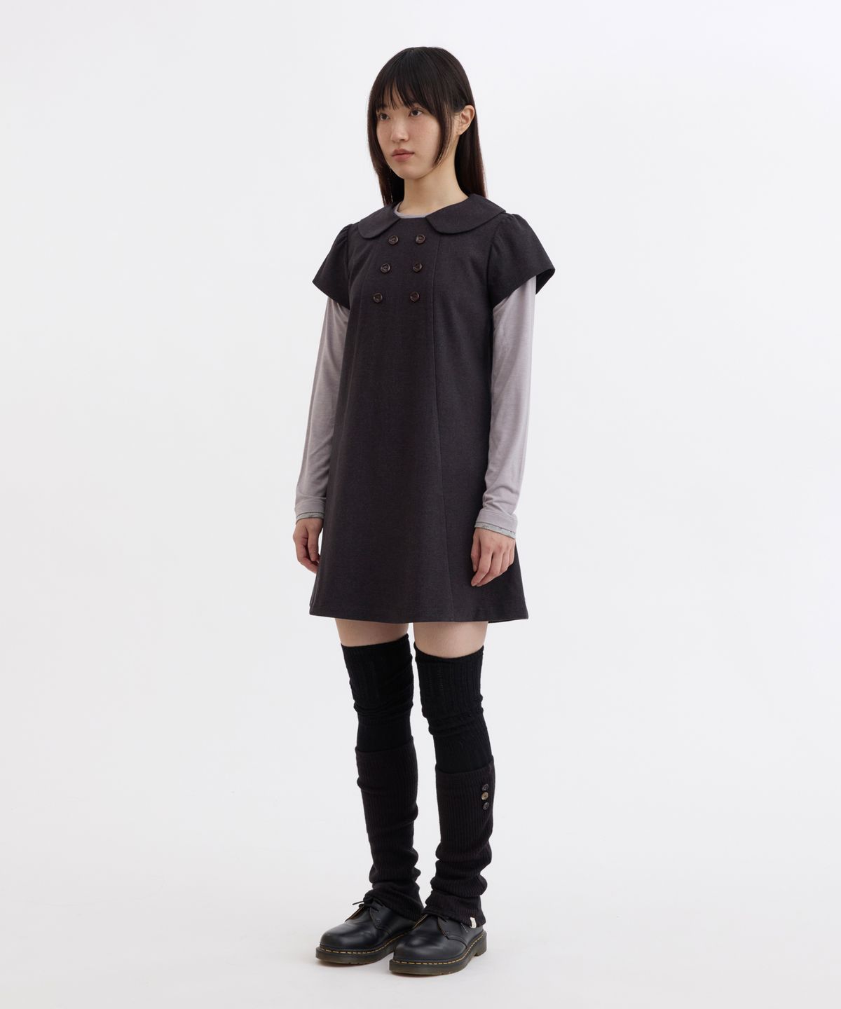 오헤시오(OHESHIO) DOUBLE BUTTON MINI DRESS, CHARCOAL