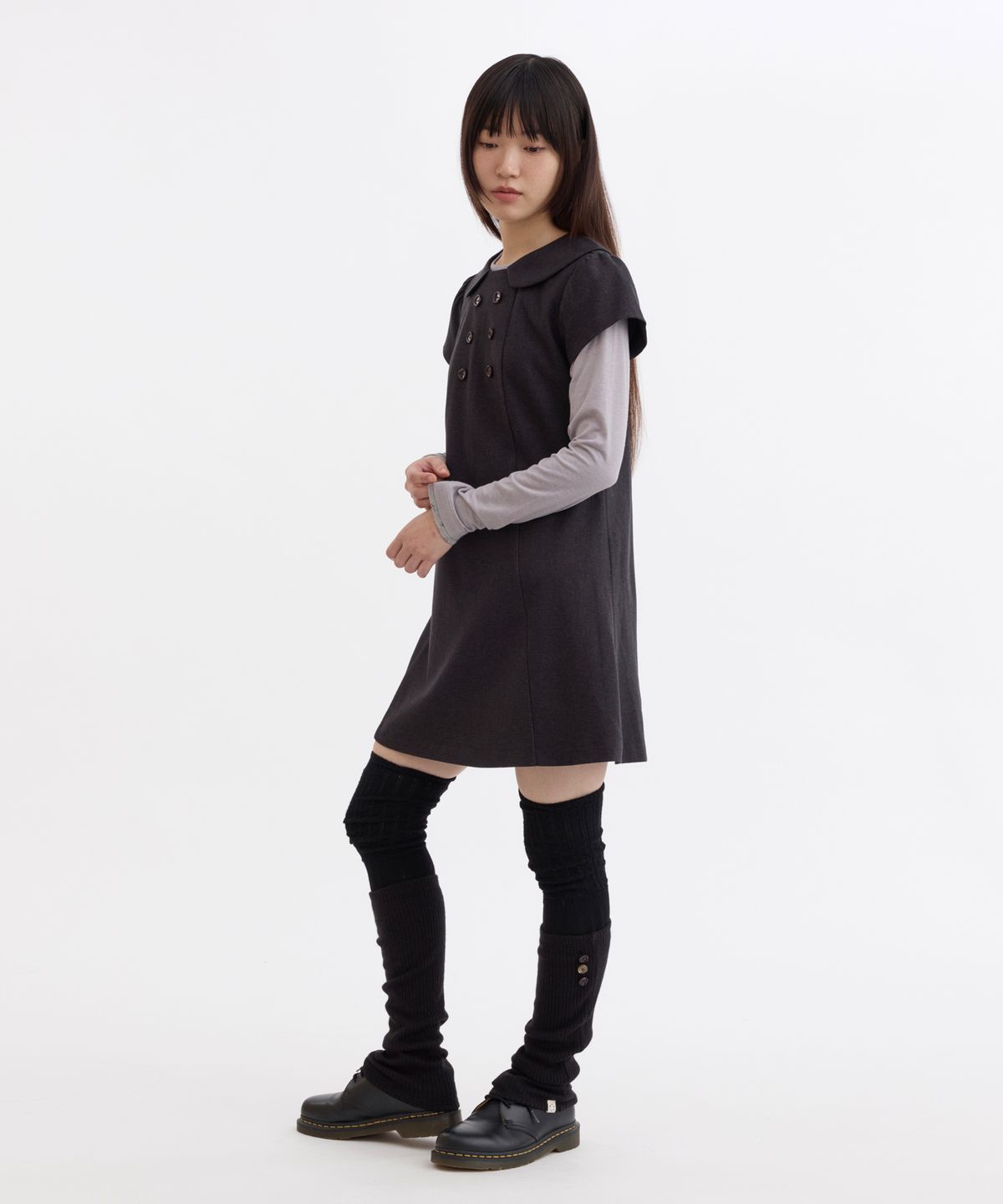 오헤시오(OHESHIO) DOUBLE BUTTON MINI DRESS, CHARCOAL