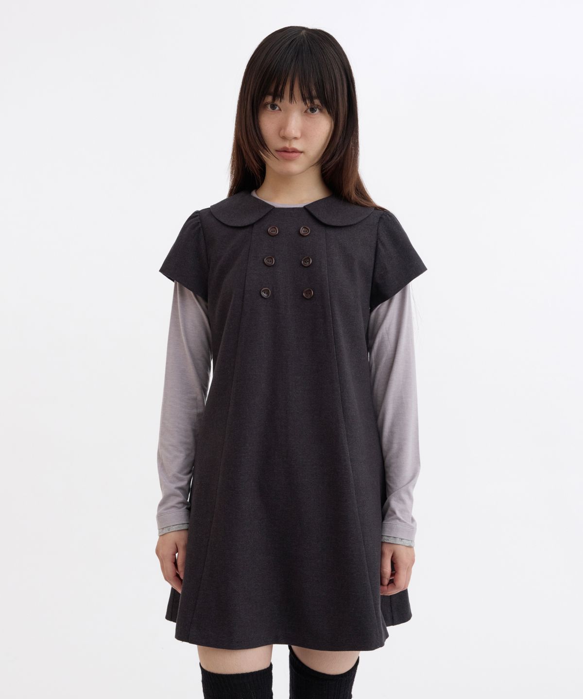 오헤시오(OHESHIO) DOUBLE BUTTON MINI DRESS, CHARCOAL