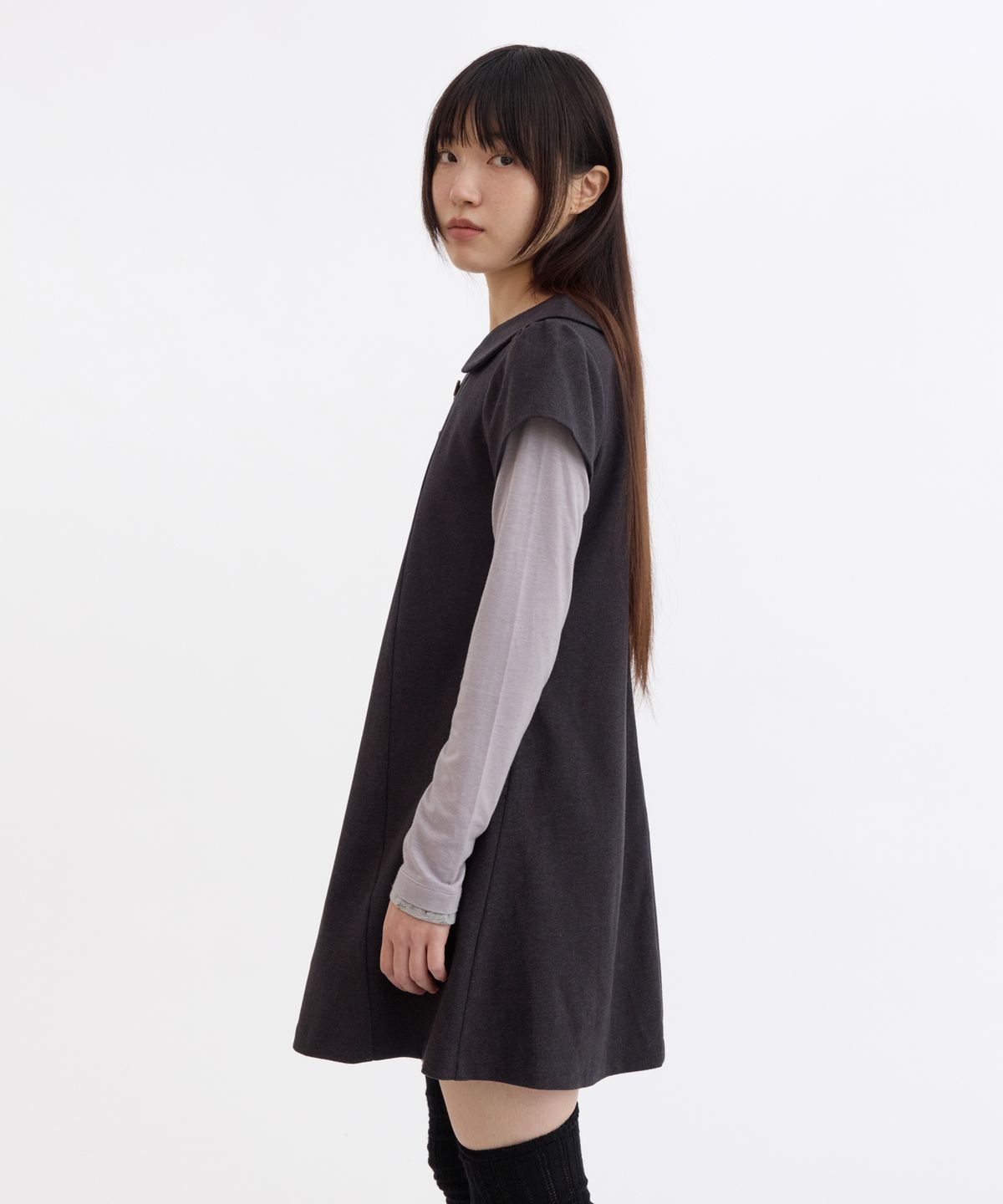 오헤시오(OHESHIO) DOUBLE BUTTON MINI DRESS, CHARCOAL