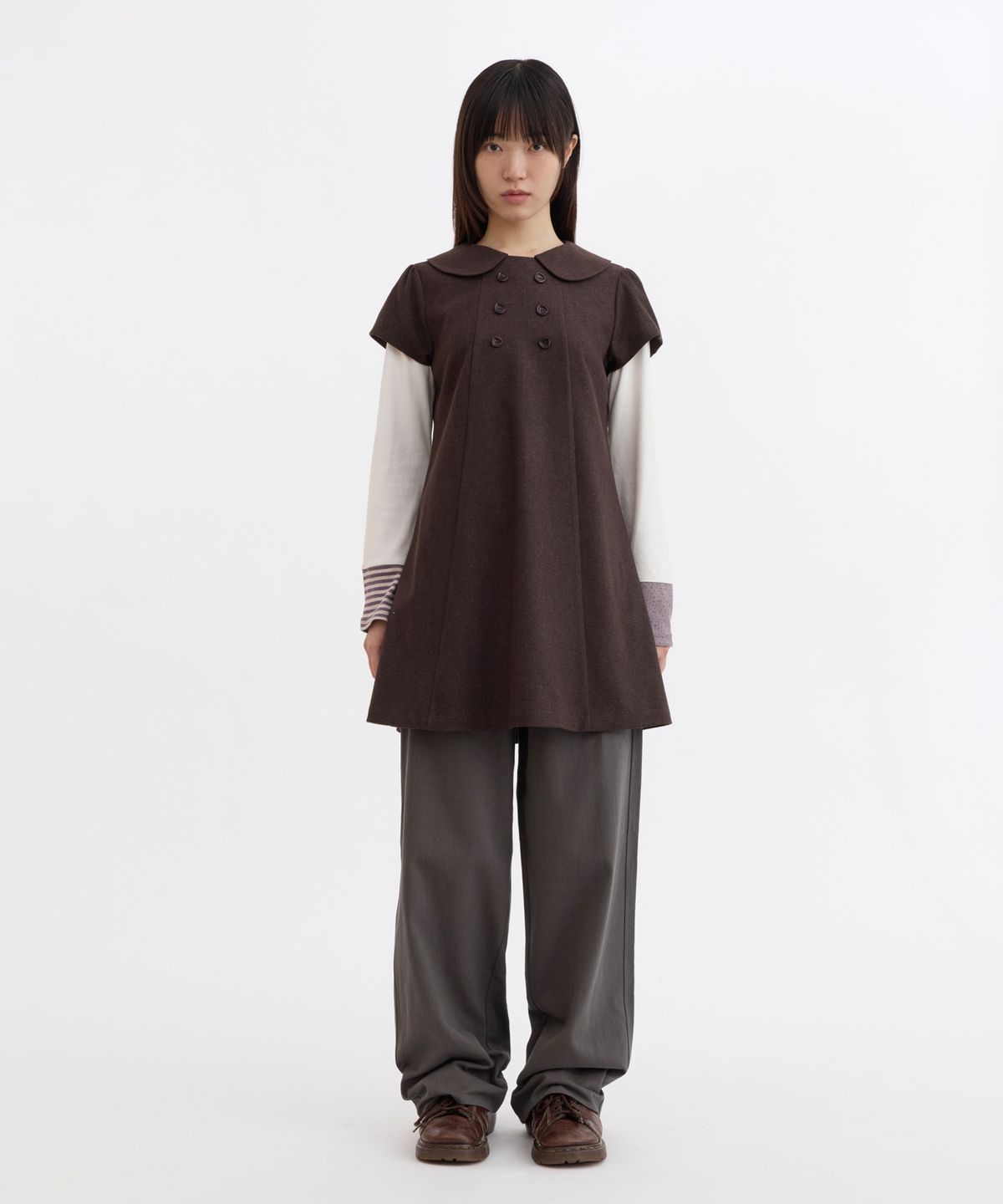 오헤시오(OHESHIO) DOUBLE BUTTON MINI DRESS, BROWN