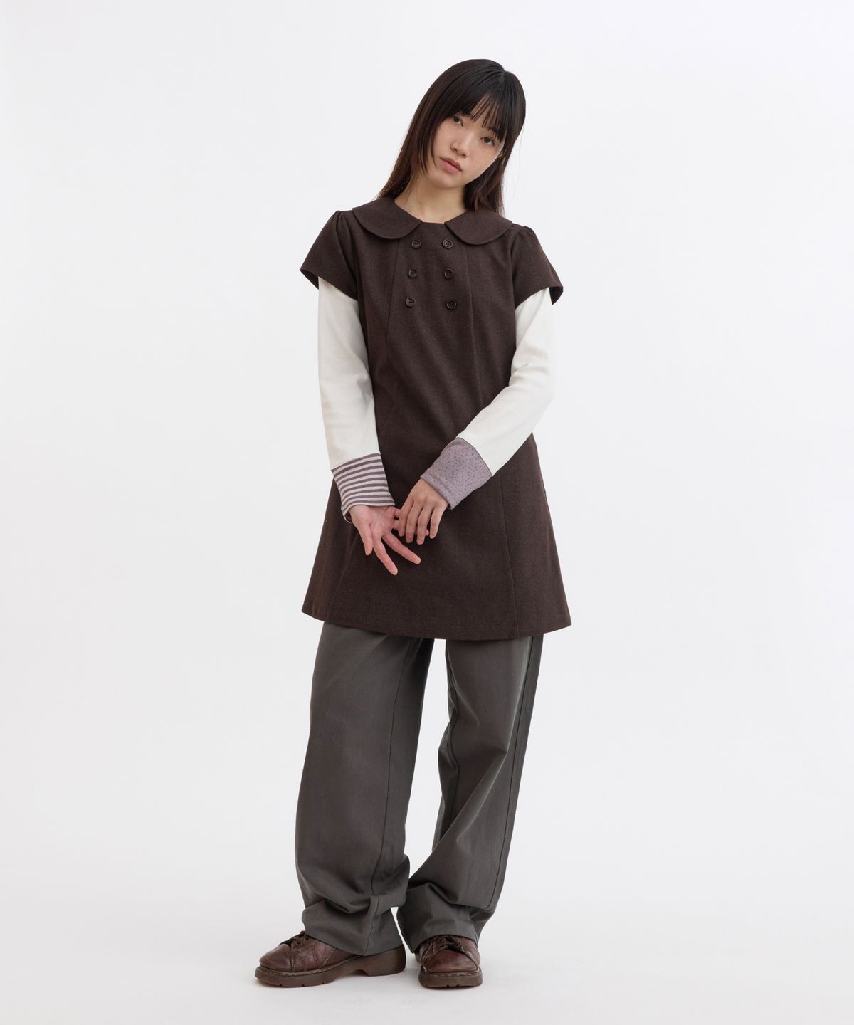 오헤시오(OHESHIO) DOUBLE BUTTON MINI DRESS, BROWN