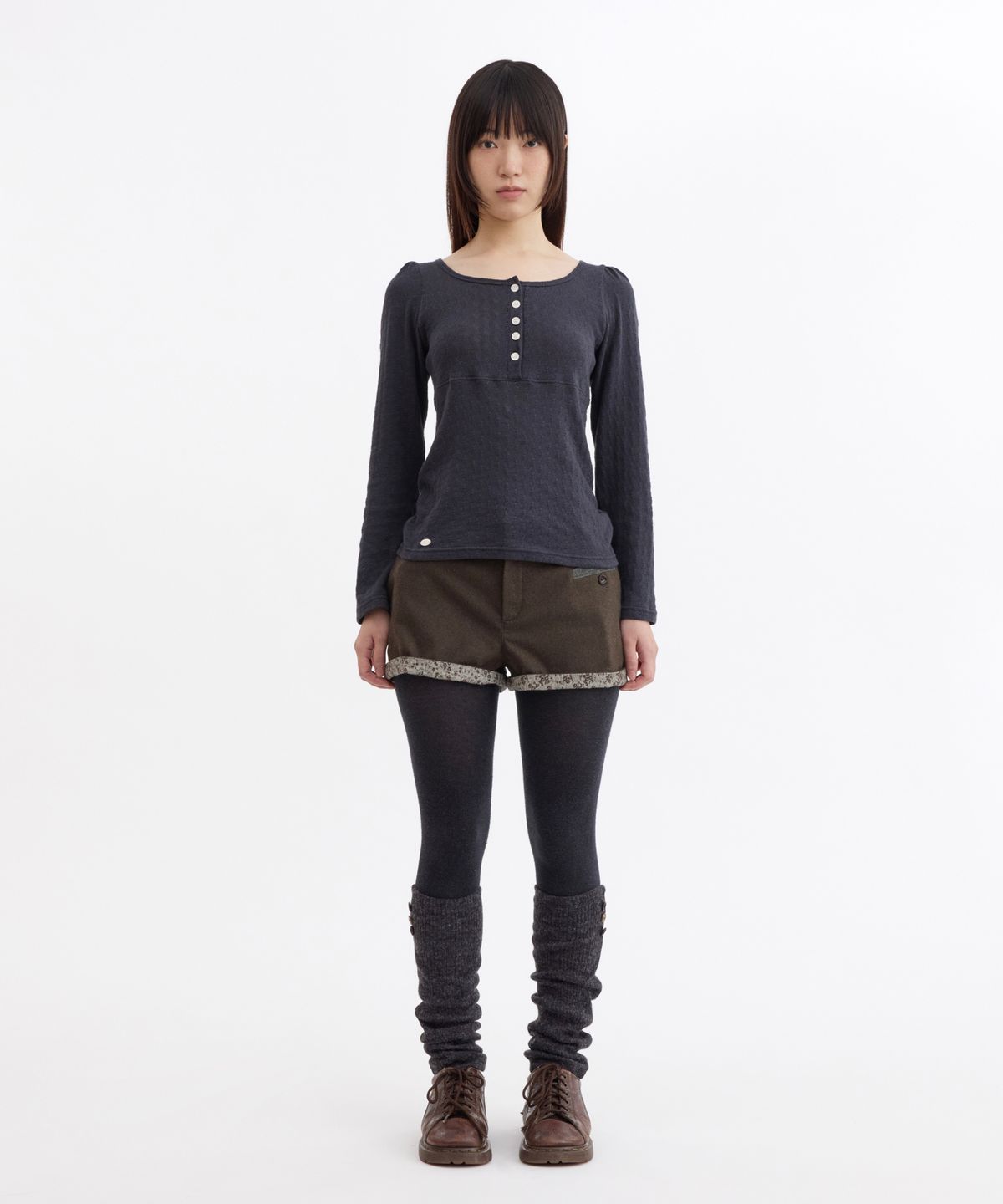 오헤시오(OHESHIO) TINY FLORAL WOOL SHORTS, KHAKI