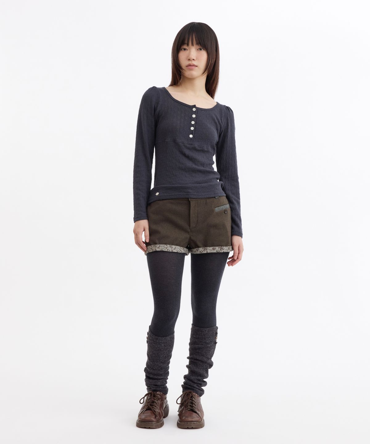 오헤시오(OHESHIO) TINY FLORAL WOOL SHORTS, KHAKI