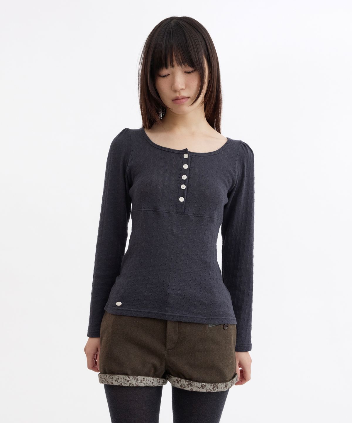 오헤시오(OHESHIO) TINY FLORAL WOOL SHORTS, KHAKI