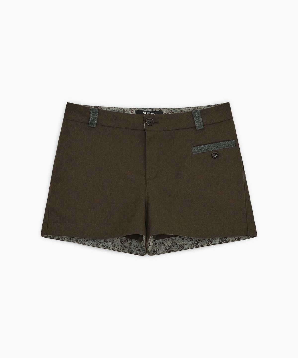 오헤시오(OHESHIO) TINY FLORAL WOOL SHORTS, KHAKI