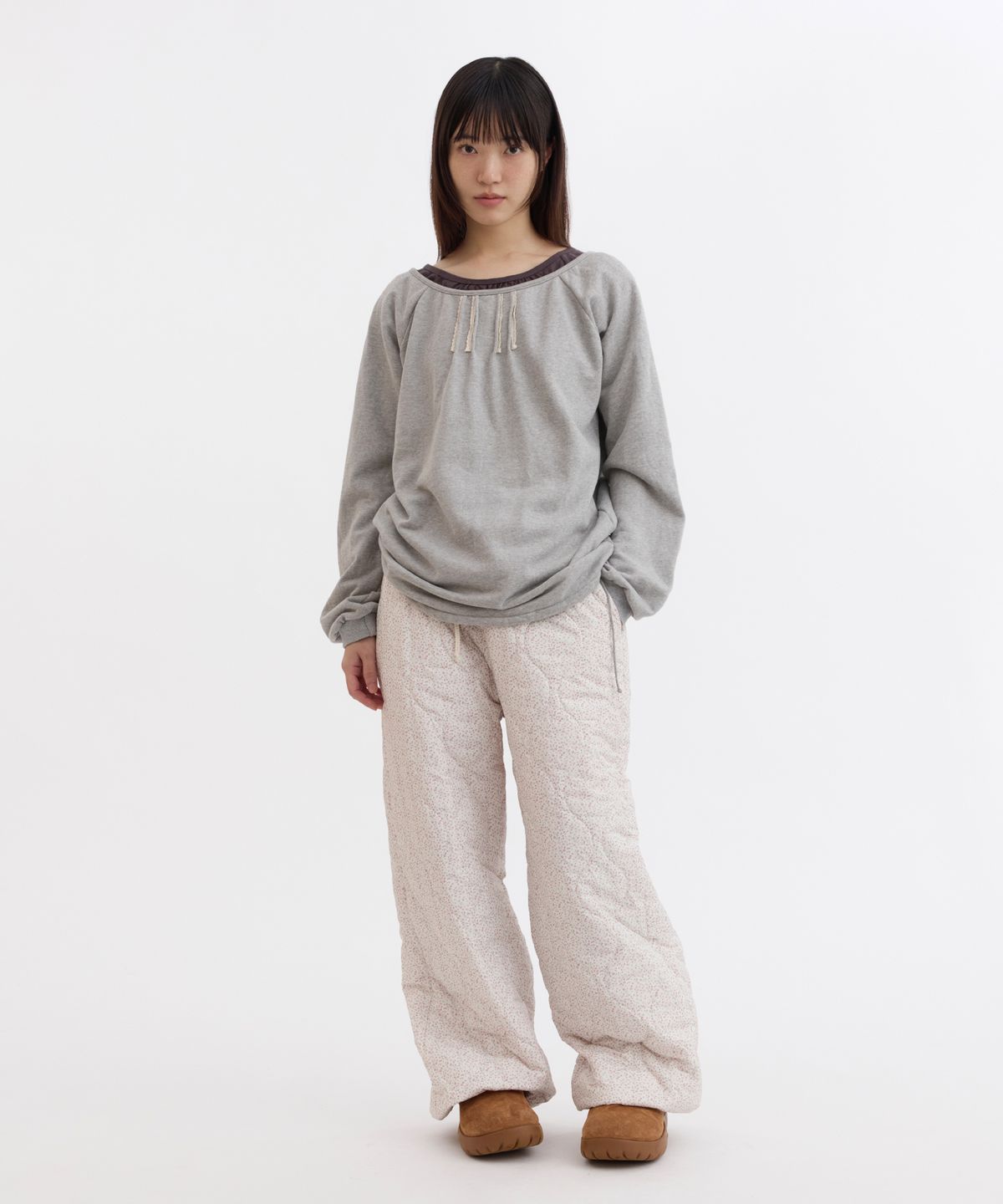 오헤시오(OHESHIO) FLORAL QUILTED OVERSIZED BANDING PANTS, PINK FLORAL