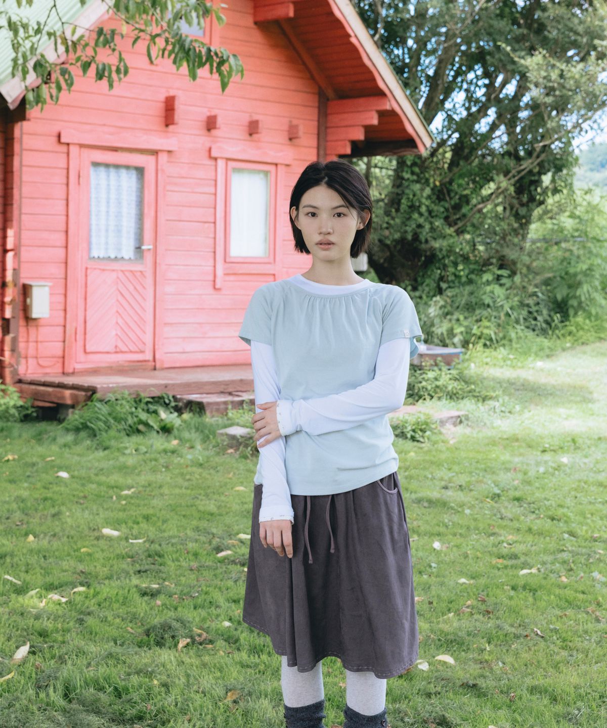 오헤시오(OHESHIO) FLORAL LAYERED LONG SLEEVE, IVORY