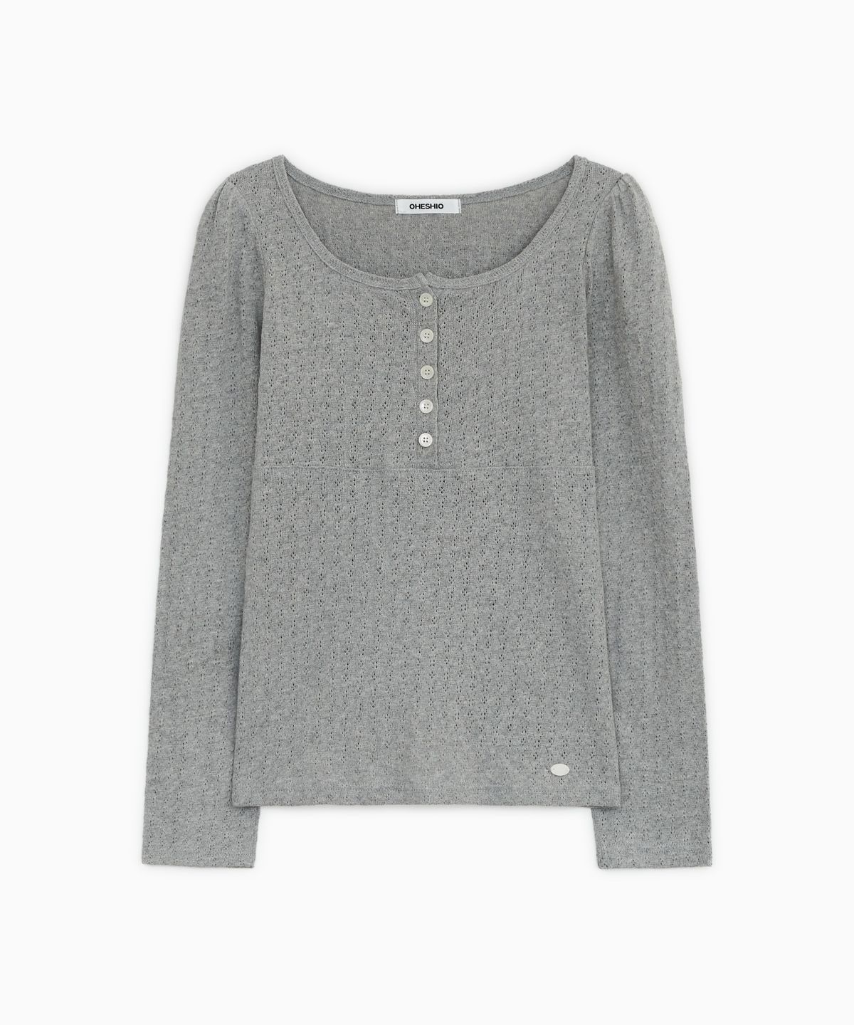 오헤시오(OHESHIO) PUNCHING SQUARE BUTTON KNIT LONG SLEEVE, GRAY
