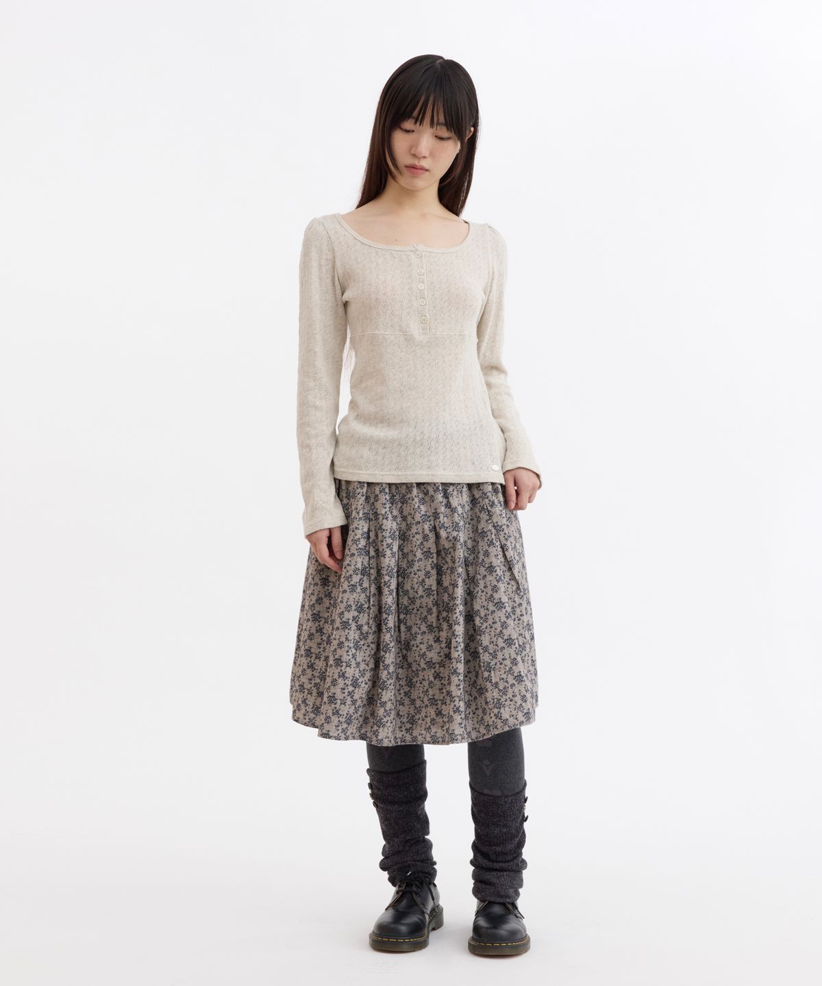 오헤시오(OHESHIO) PUNCHING SQUARE BUTTON KNIT LONG SLEEVE, OATMEAL
