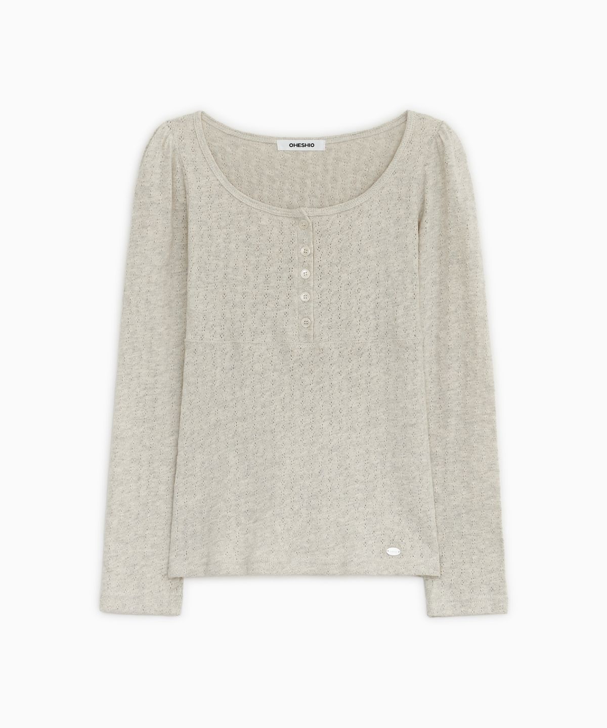 오헤시오(OHESHIO) PUNCHING SQUARE BUTTON KNIT LONG SLEEVE, OATMEAL