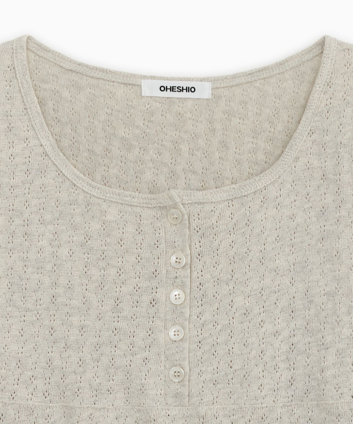 오헤시오(OHESHIO) PUNCHING SQUARE BUTTON KNIT LONG SLEEVE, OATMEAL