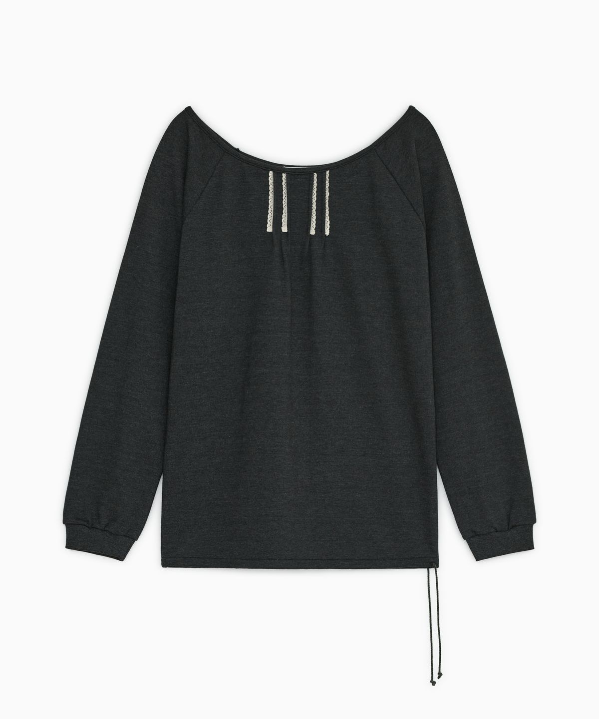 오헤시오(OHESHIO) U-NECK LACE SWEATSHIRT, CHARCOAL