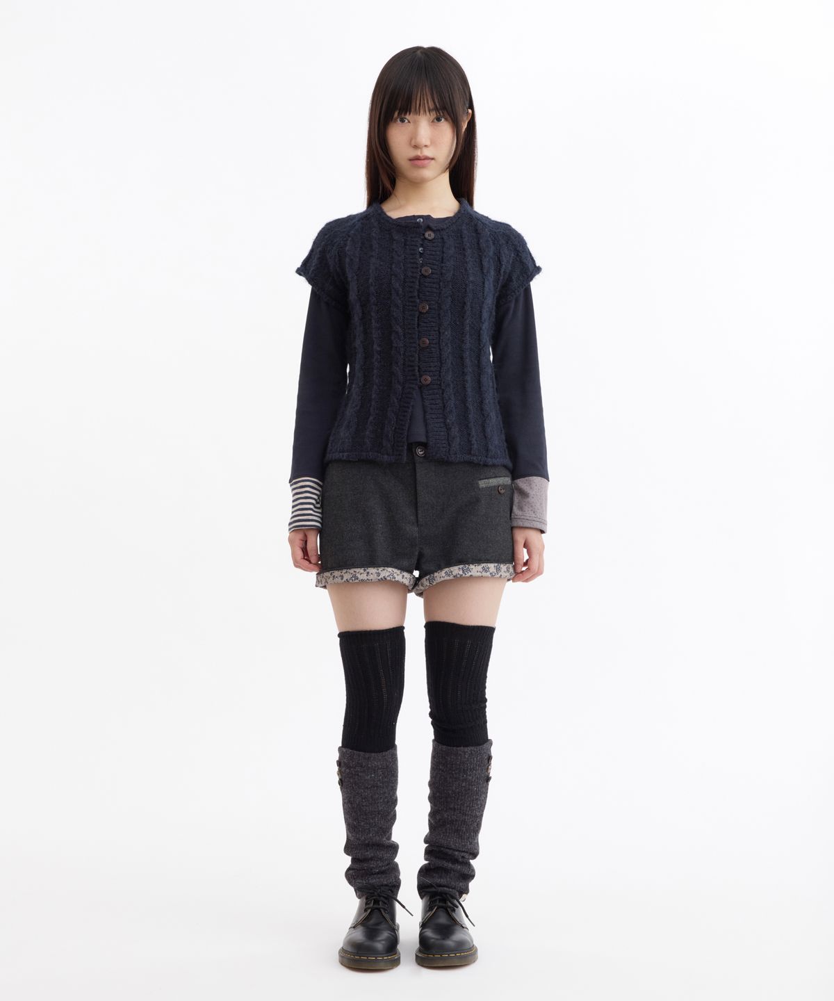 오헤시오(OHESHIO) BUTTON SHORT SLEEVE KNIT VEST, NAVY