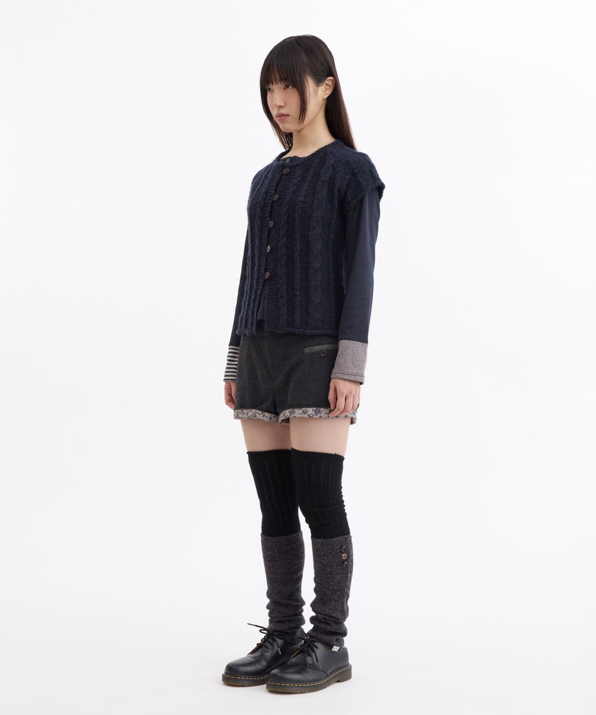 오헤시오(OHESHIO) BUTTON SHORT SLEEVE KNIT VEST, NAVY