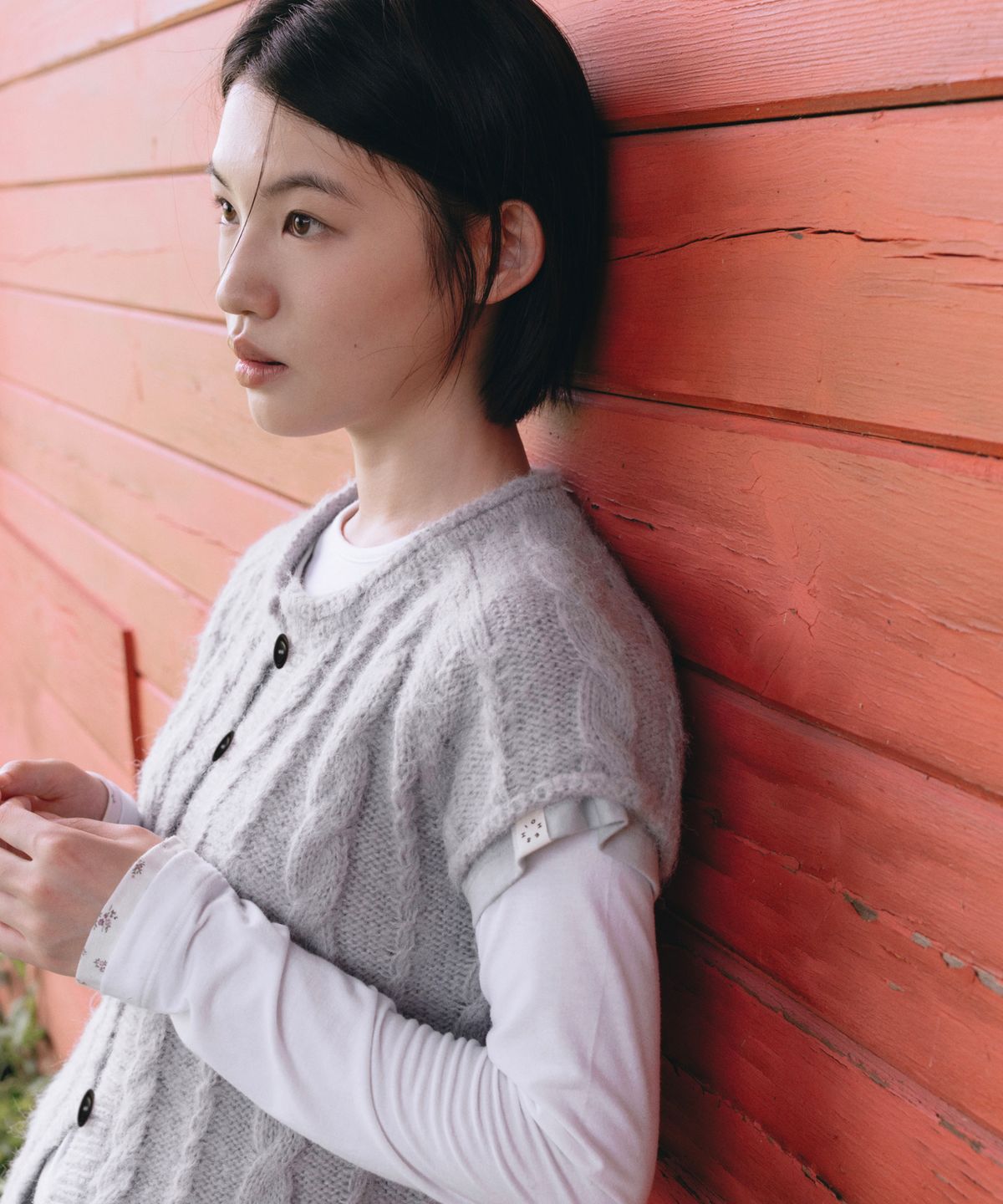 오헤시오(OHESHIO) BUTTON SHORT SLEEVE KNIT VEST, SKY BLUE