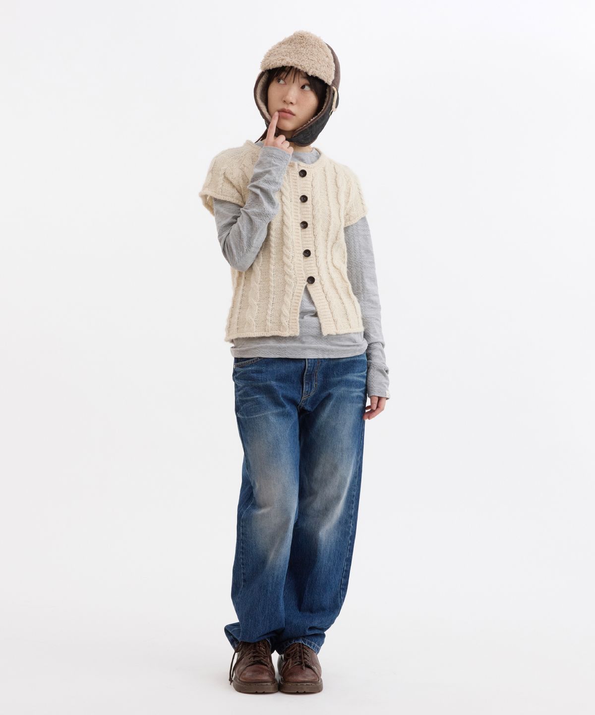 오헤시오(OHESHIO) BUTTON SHORT SLEEVE KNIT VEST, CREAM