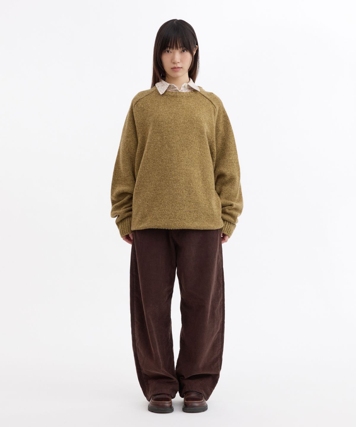 오헤시오(OHESHIO) MULTICOLOR WOOL RAGLAN OVERSIZED KNIT, MUSTARD