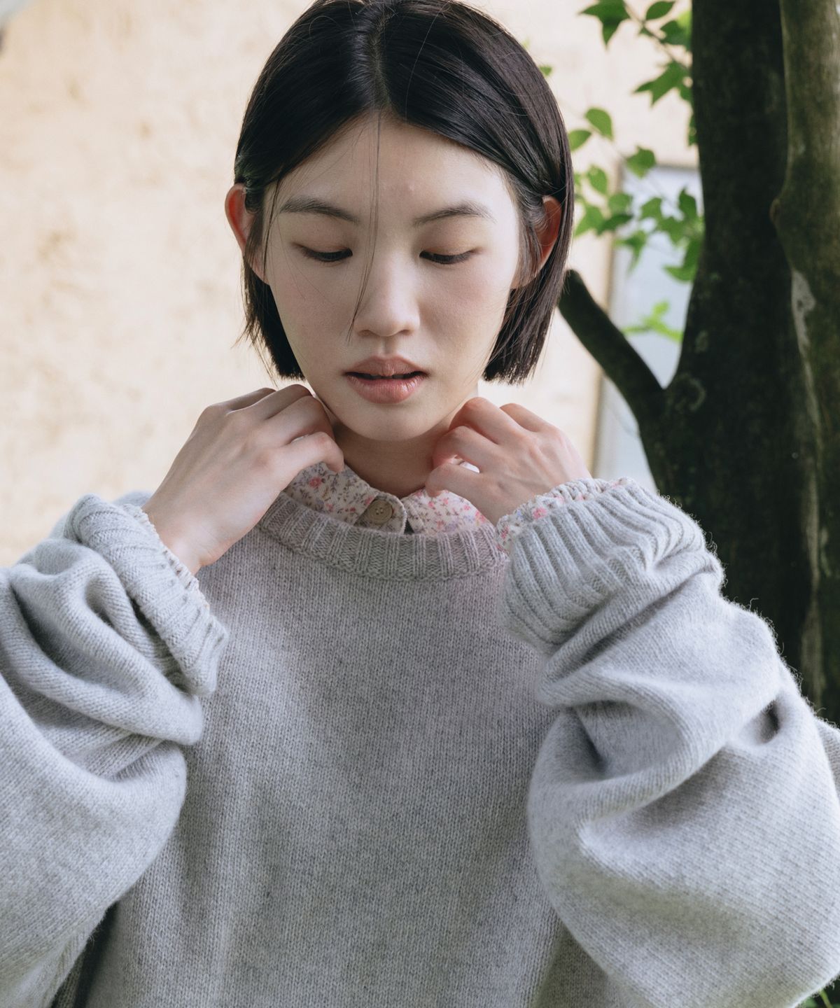 오헤시오(OHESHIO) MULTICOLOR WOOL RAGLAN OVERSIZED KNIT, BLUE