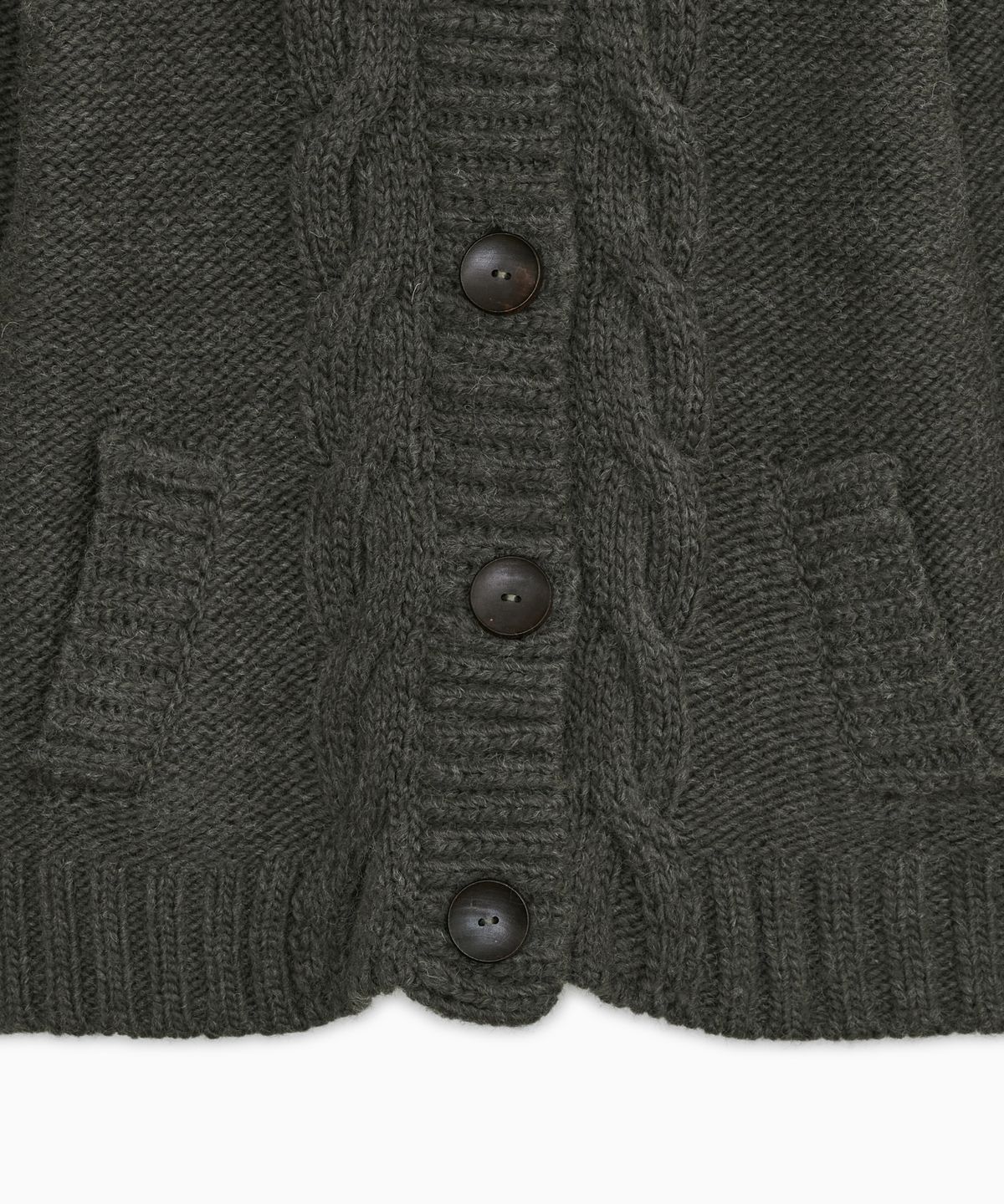 오헤시오(OHESHIO) SHAWL COLLAR CABLE KNIT CARDIGAN, CHARCOAL