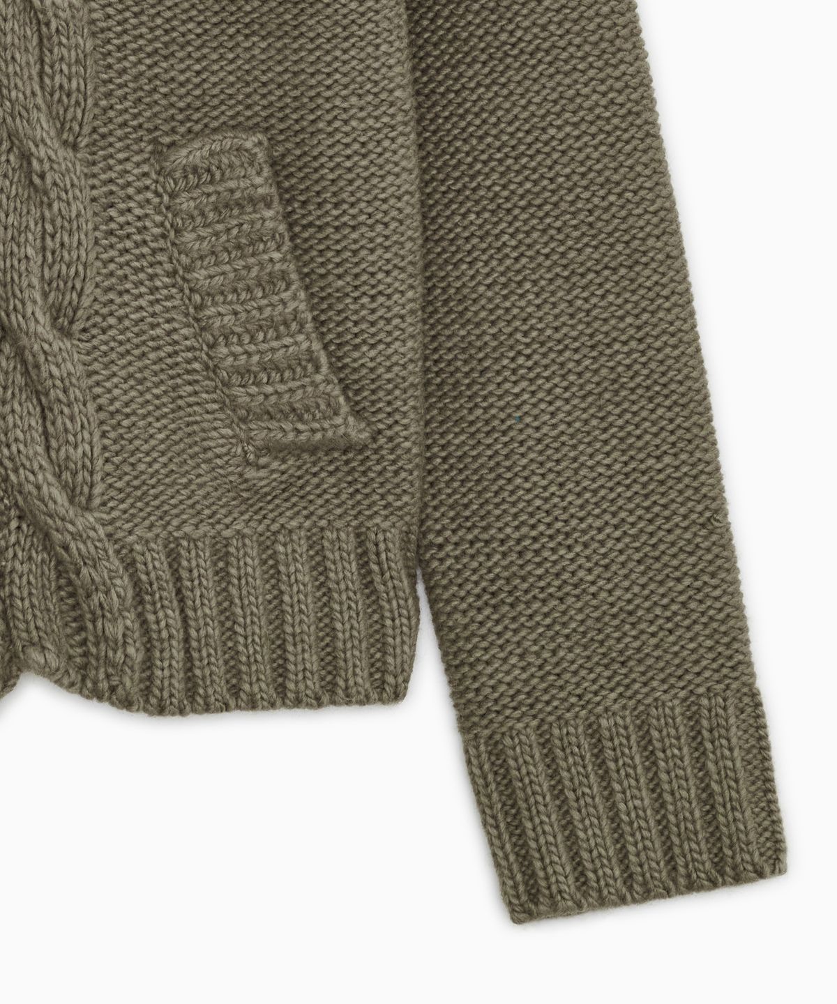 오헤시오(OHESHIO) SHAWL COLLAR CABLE KNIT CARDIGAN, KHAKI BEIGE