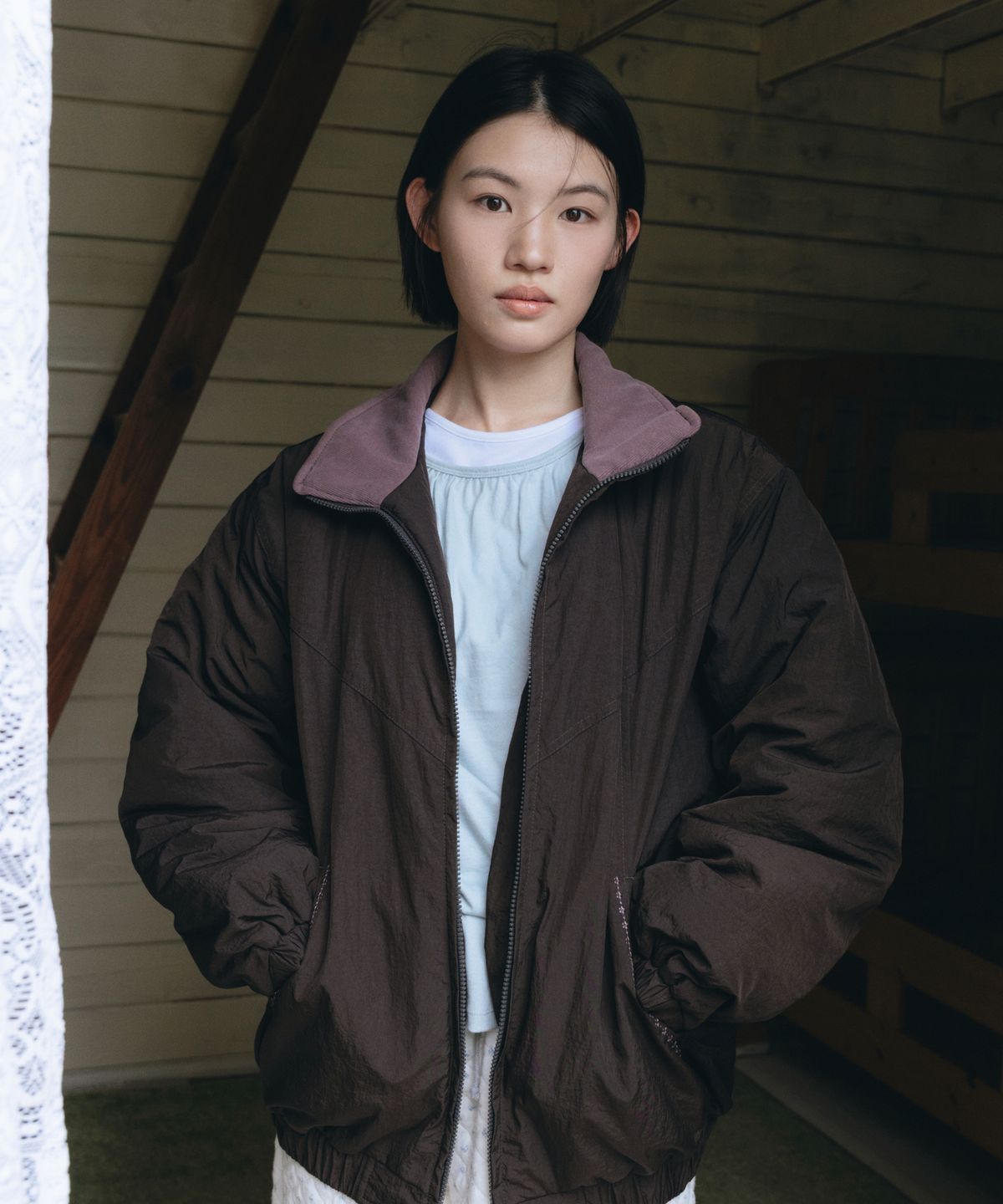 오헤시오(OHESHIO) FLORAL EMBROIDERY PADDED BLOUSON, BROWN