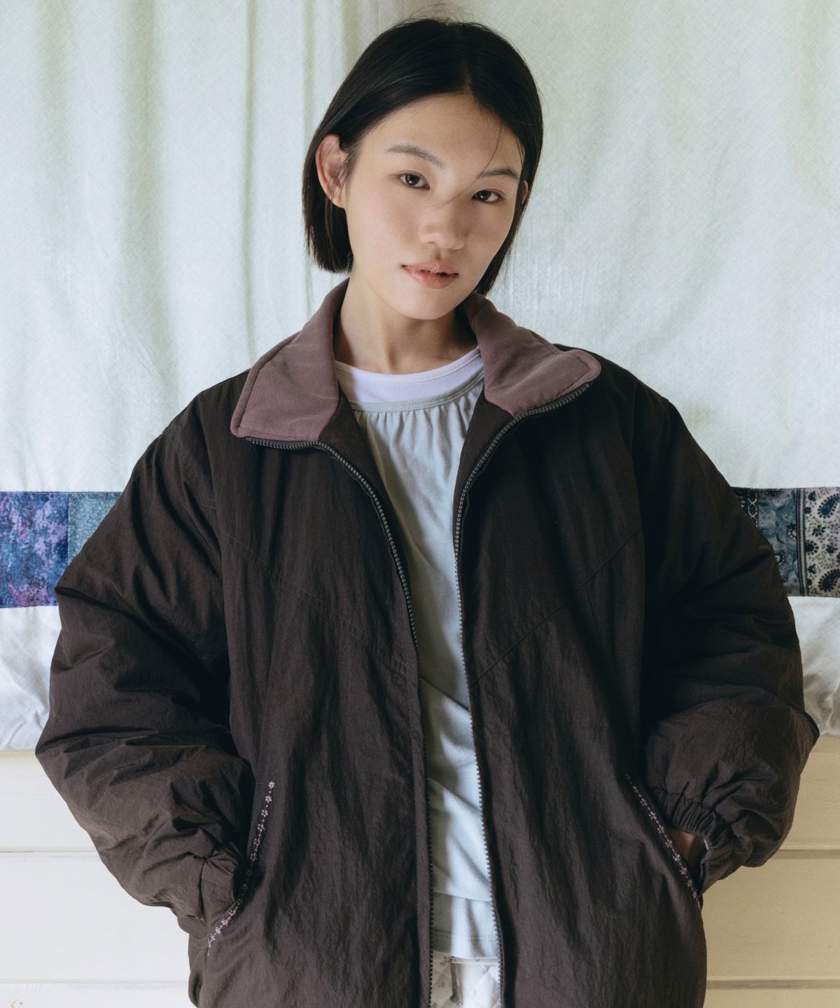 오헤시오(OHESHIO) FLORAL EMBROIDERY PADDED BLOUSON, BROWN