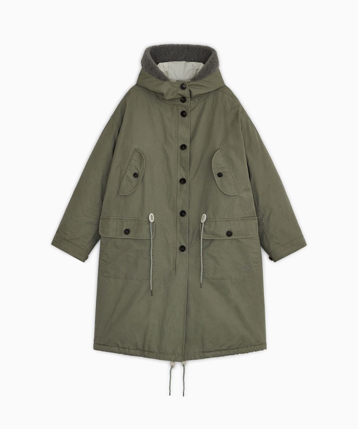 오헤시오(OHESHIO) TEDDY FUR HOODED LONG PARKA, KHAKI