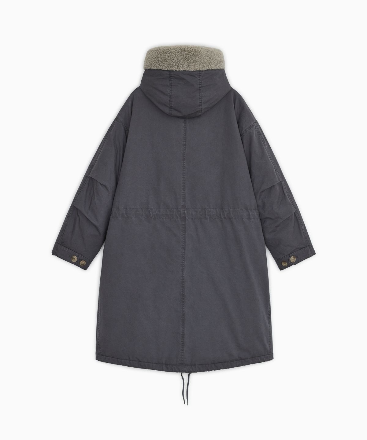 오헤시오(OHESHIO) TEDDY FUR HOODED LONG PARKA, DUSTY BLUE