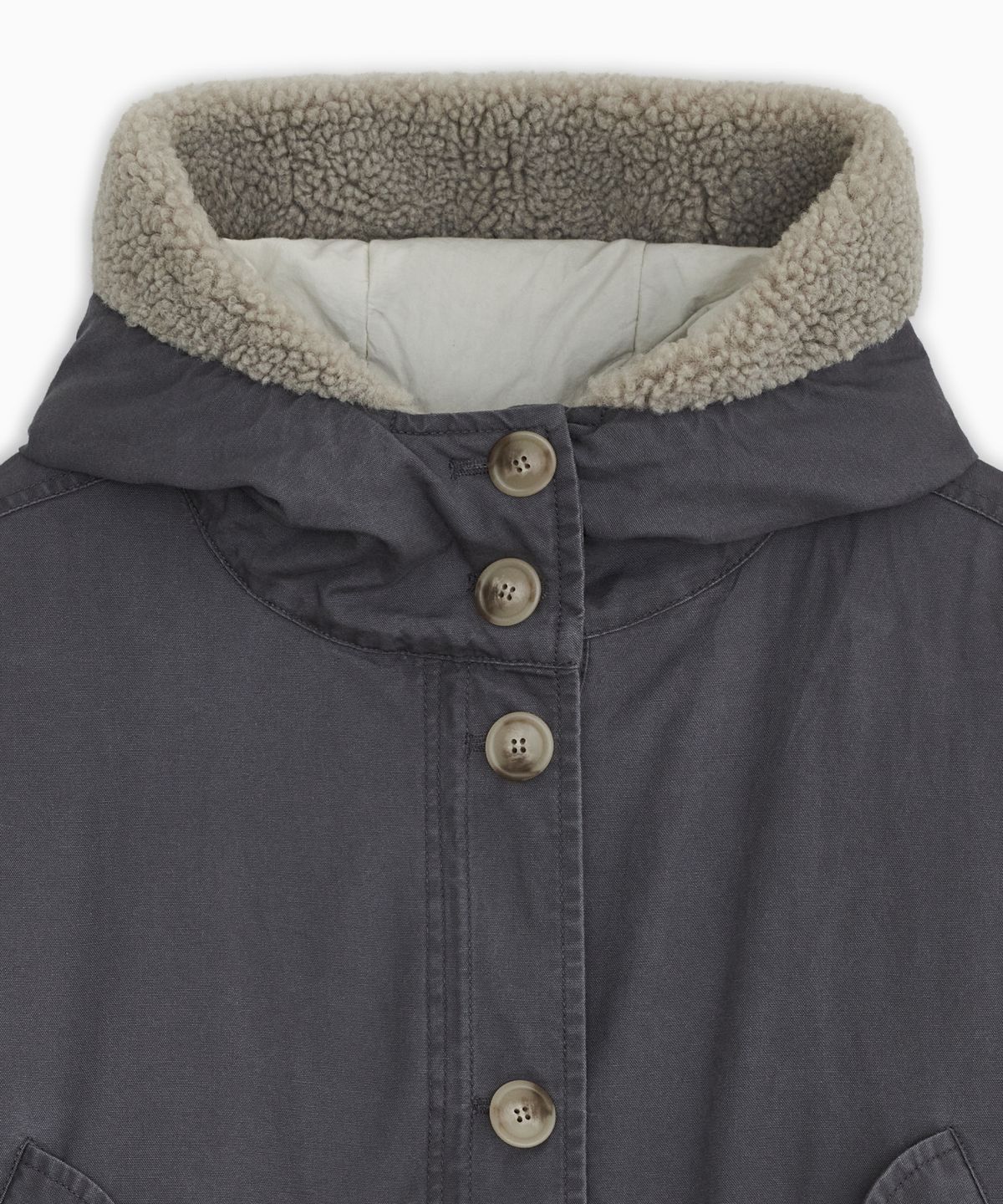 오헤시오(OHESHIO) TEDDY FUR HOODED LONG PARKA, DUSTY BLUE
