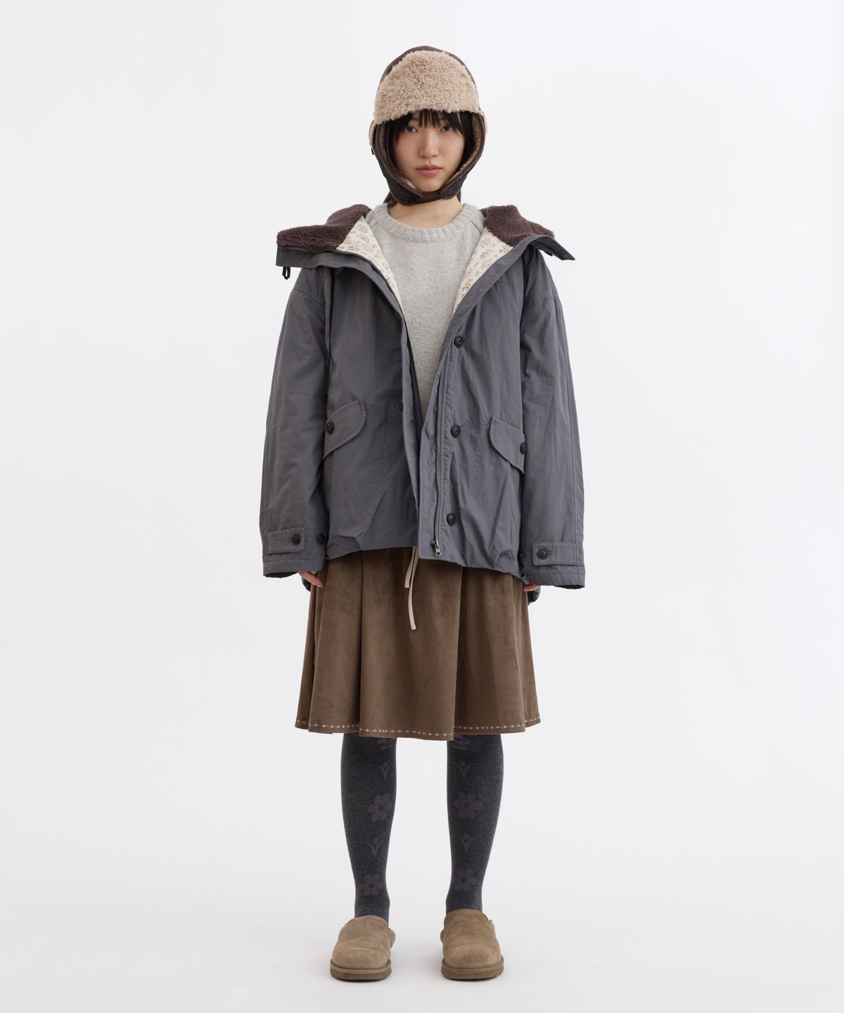 오헤시오(OHESHIO) TEDDY QUILTED JACKET, CHARCOAL