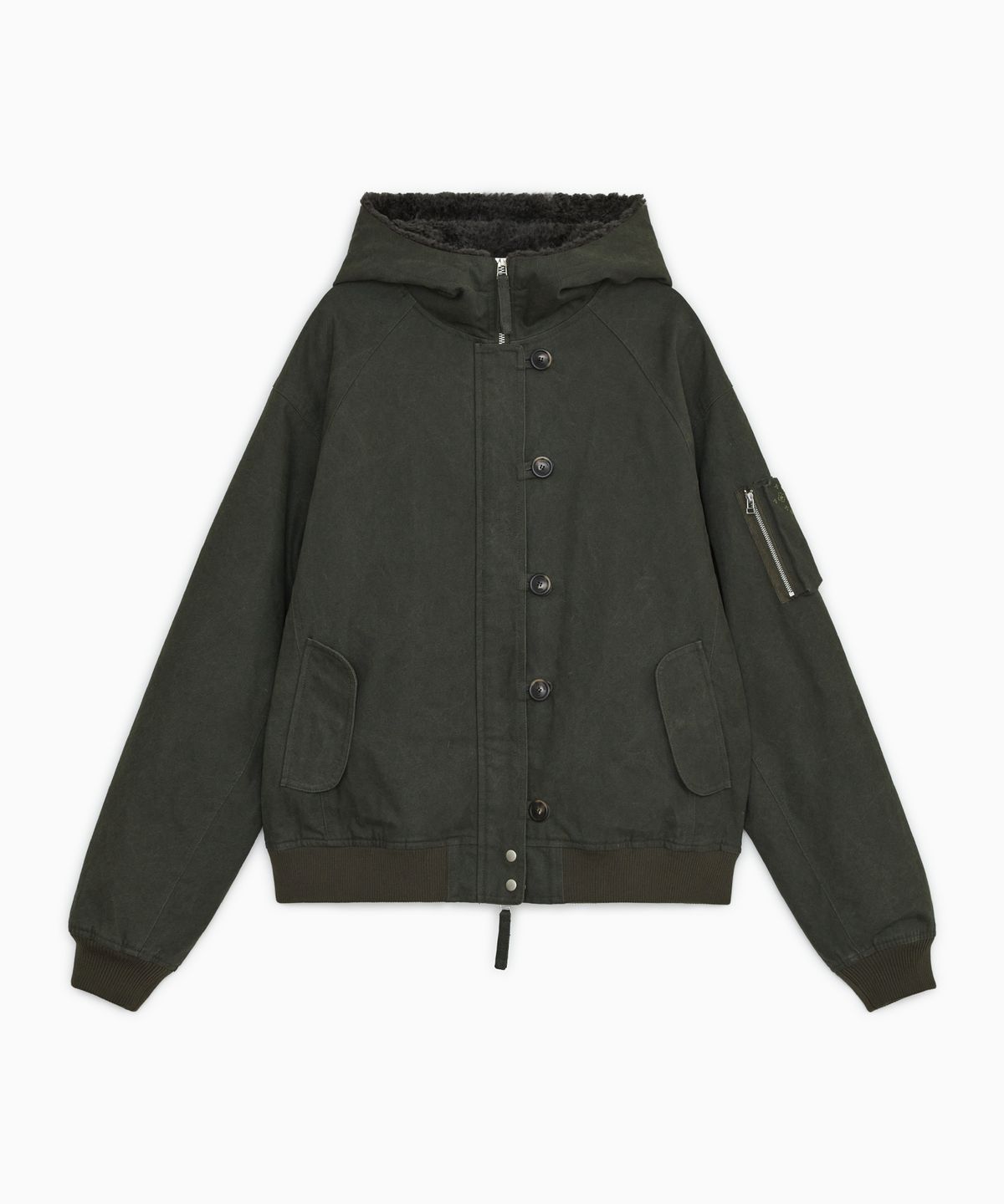 오헤시오(OHESHIO) BUTTON HOODED BOMBER JACKET, KHAKI