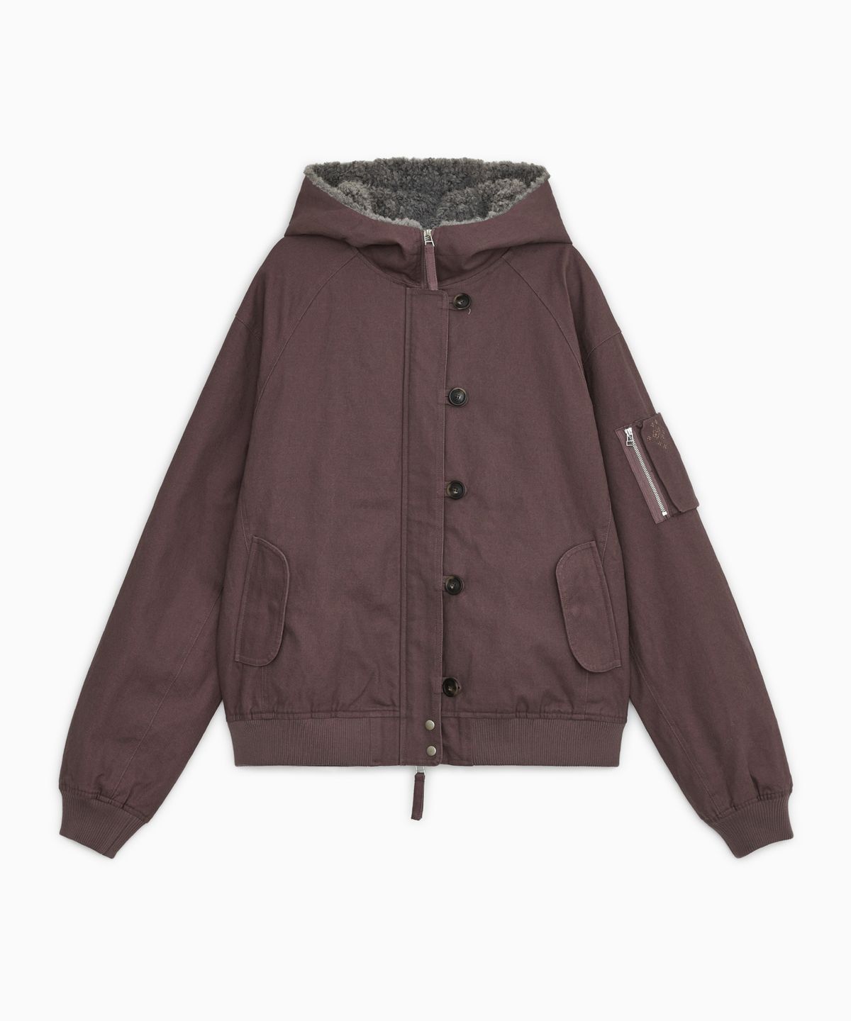 오헤시오(OHESHIO) BUTTON HOODED BOMBER JACKET, PURPLE