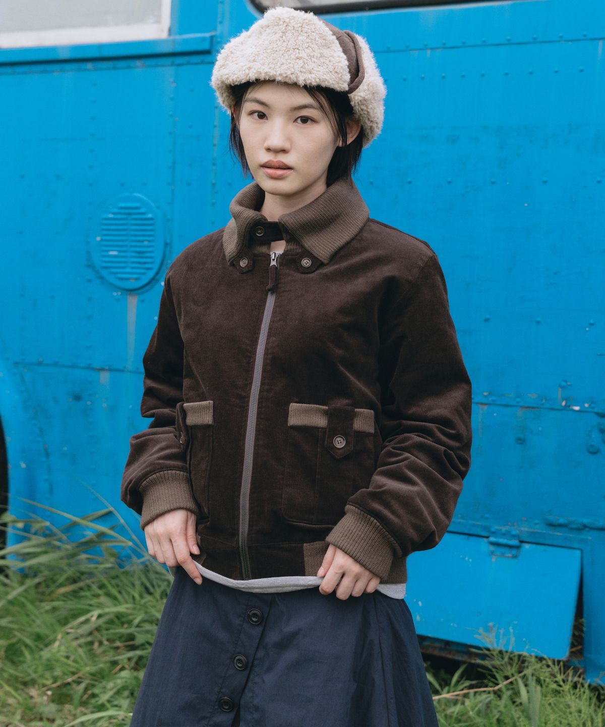 오헤시오(OHESHIO) FLORAL CORDUROY BOMBER JACKET, BROWN