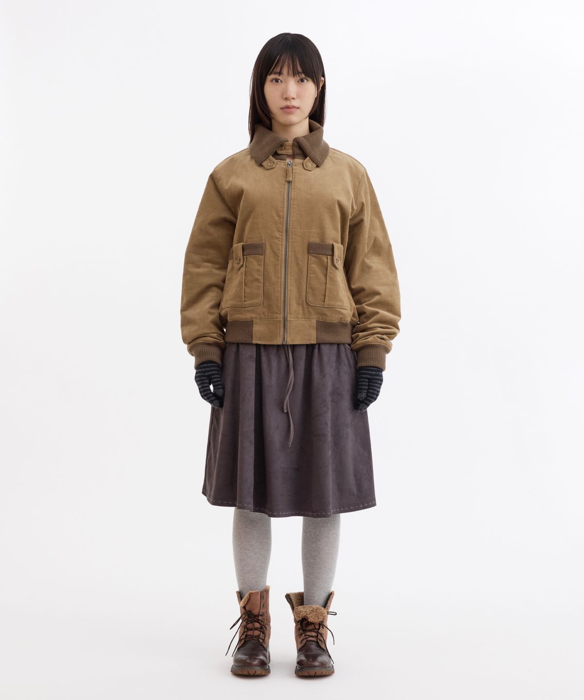 오헤시오(OHESHIO) FLORAL CORDUROY BOMBER JACKET, CAMEL