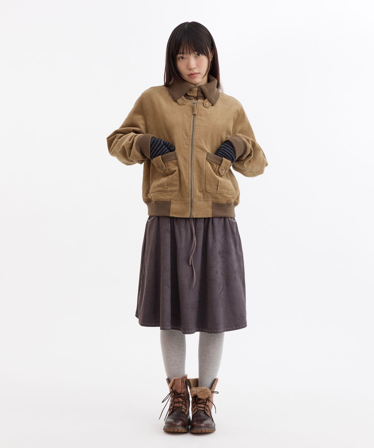 오헤시오(OHESHIO) FLORAL CORDUROY BOMBER JACKET, CAMEL