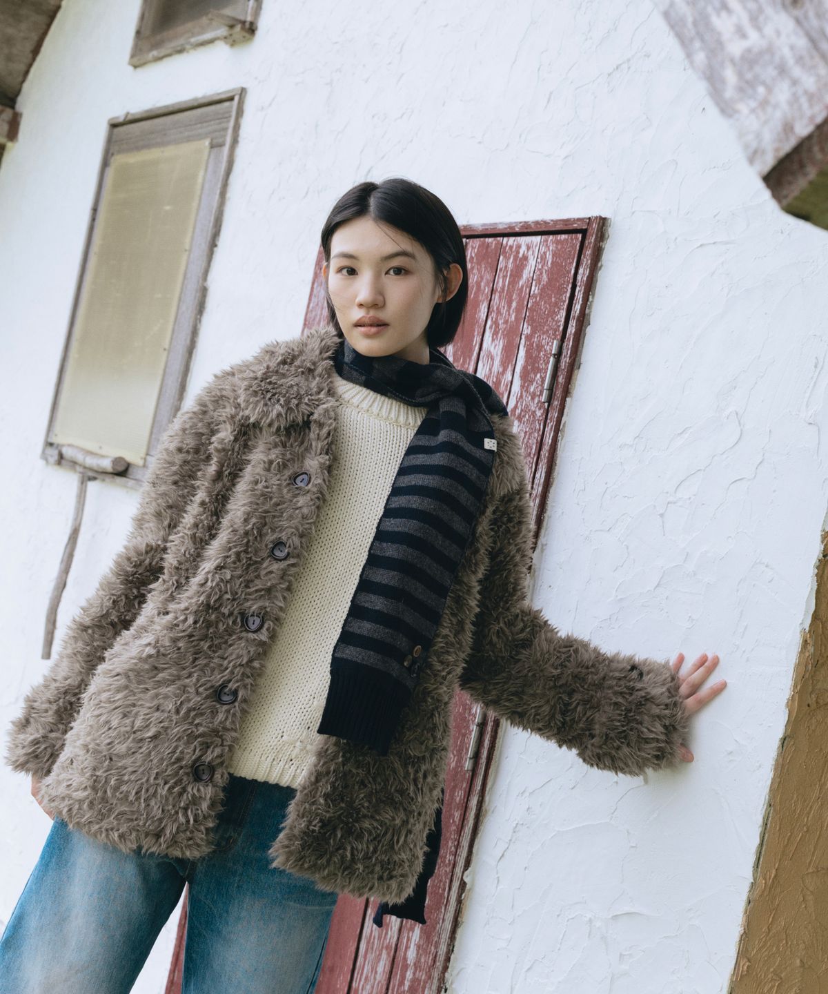 오헤시오(OHESHIO) FLUFFY ROUND COLLAR FUR JACKET, BROWN