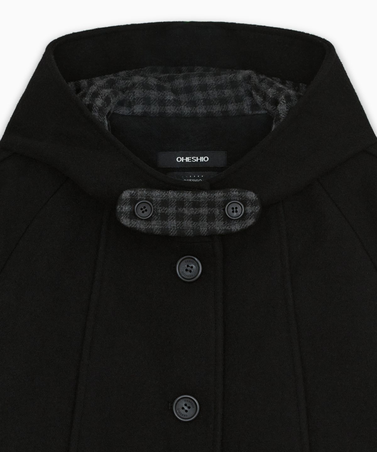 오헤시오(OHESHIO) CHECK LINING HOODED HALF COAT, BLACK
