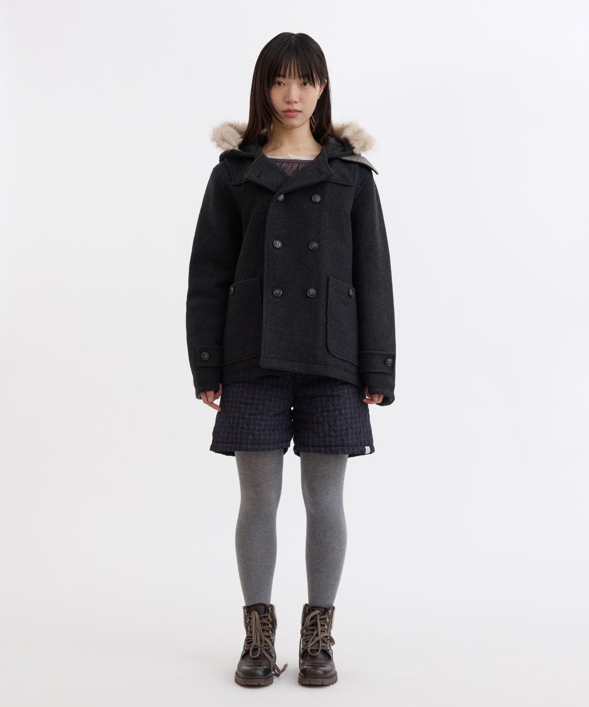 오헤시오(OHESHIO) HOODED DUFFLE WOOL COAT, CHARCOAL