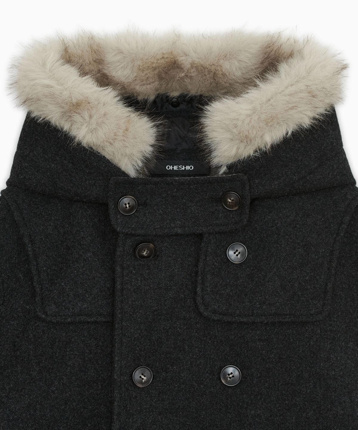 오헤시오(OHESHIO) HOODED DUFFLE WOOL COAT, CHARCOAL