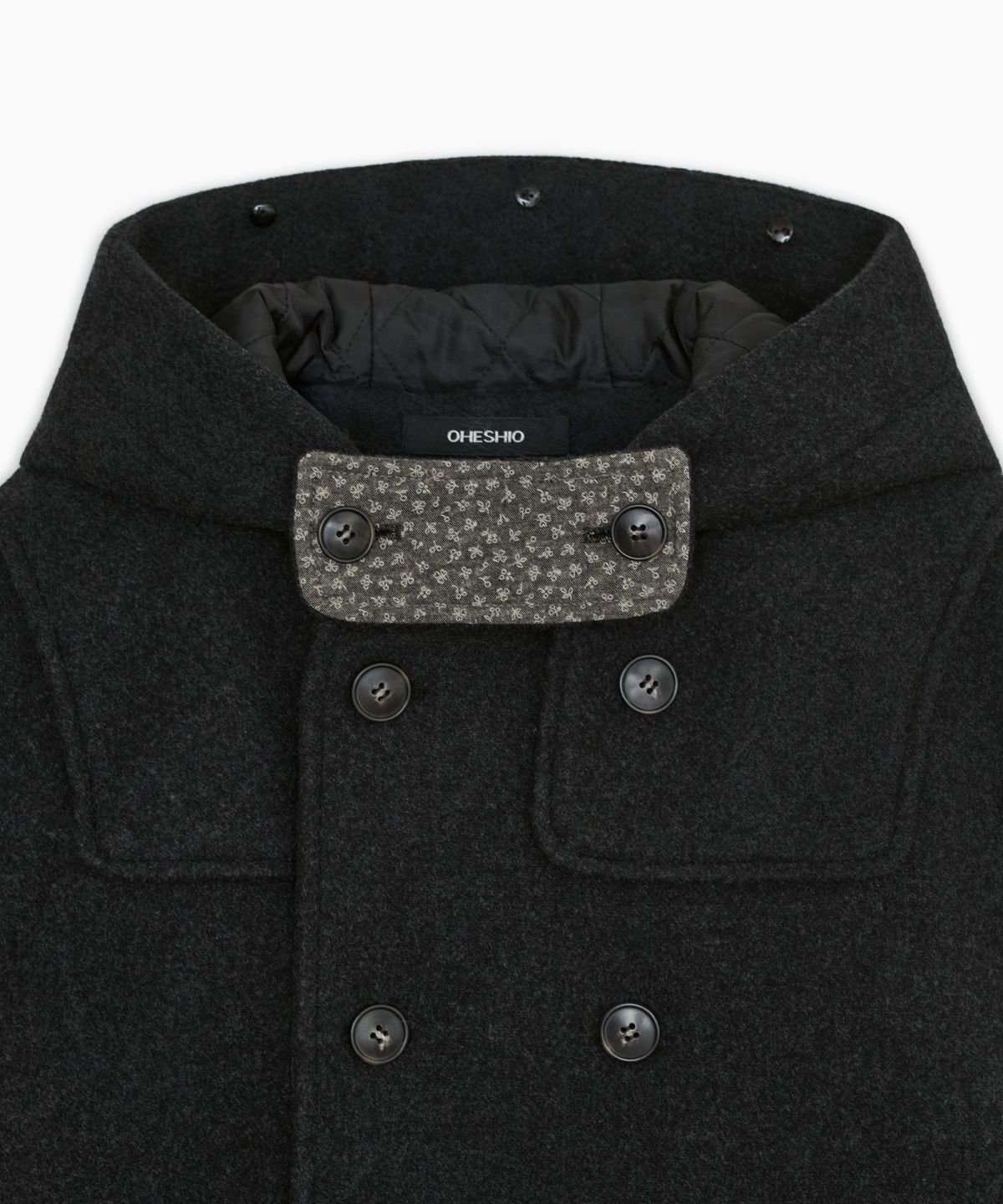 오헤시오(OHESHIO) HOODED DUFFLE WOOL COAT, CHARCOAL