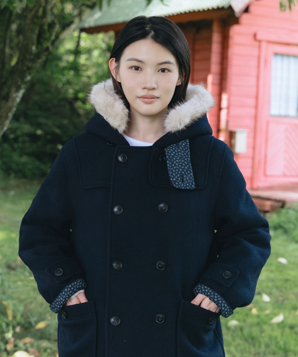 오헤시오(OHESHIO) HOODED DUFFLE WOOL COAT, NAVY