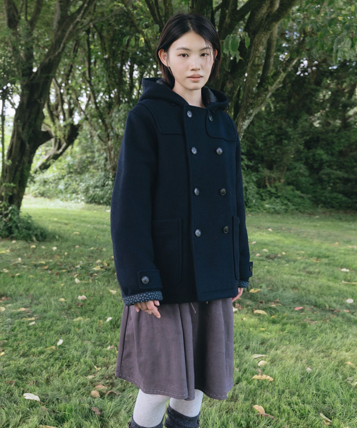 오헤시오(OHESHIO) HOODED DUFFLE WOOL COAT, NAVY