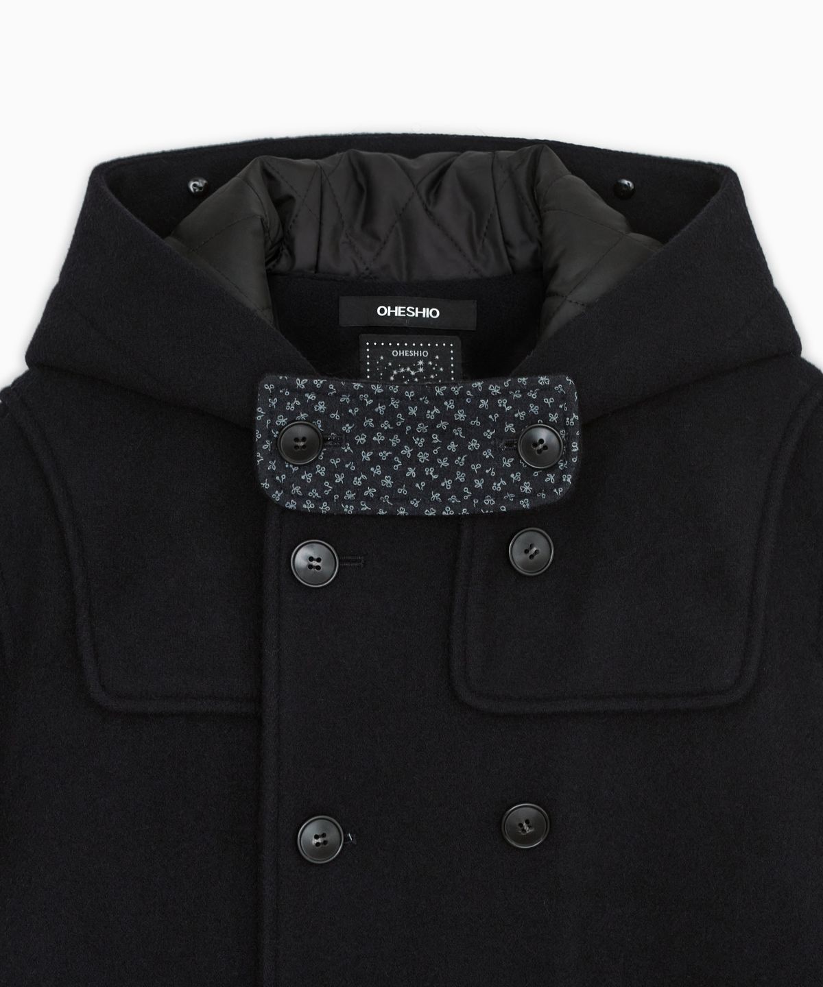 오헤시오(OHESHIO) HOODED DUFFLE WOOL COAT, NAVY